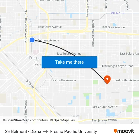 SE Belmont - Diana to Fresno Pacific University map
