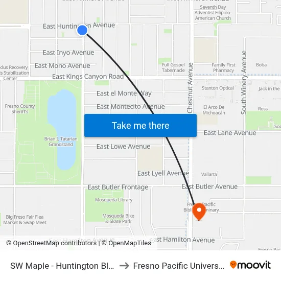SW Maple - Huntington Blvd to Fresno Pacific University map