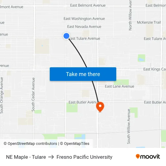 NE Maple - Tulare to Fresno Pacific University map