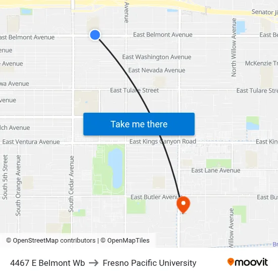 4467 E Belmont Wb to Fresno Pacific University map
