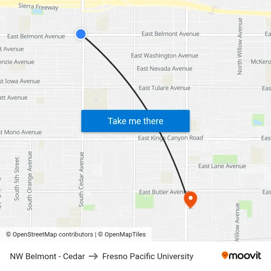 NW Belmont - Cedar to Fresno Pacific University map