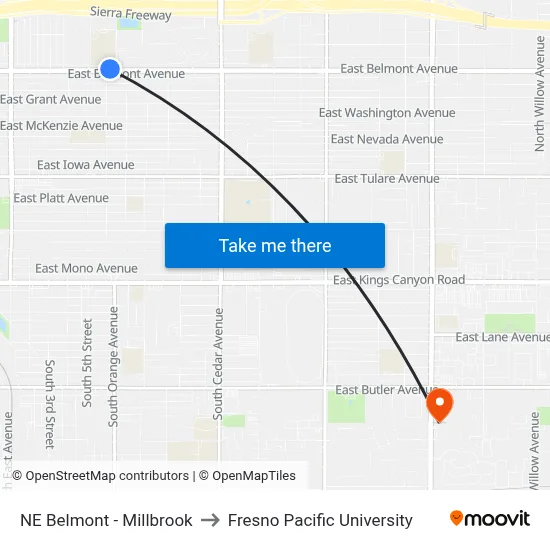 NE Belmont - Millbrook to Fresno Pacific University map