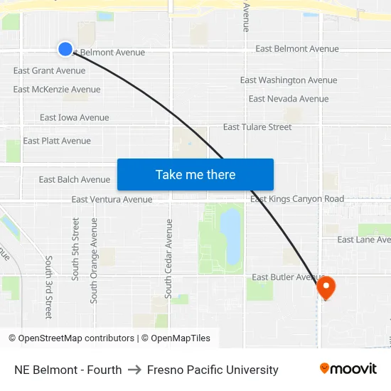 NE Belmont - Fourth to Fresno Pacific University map