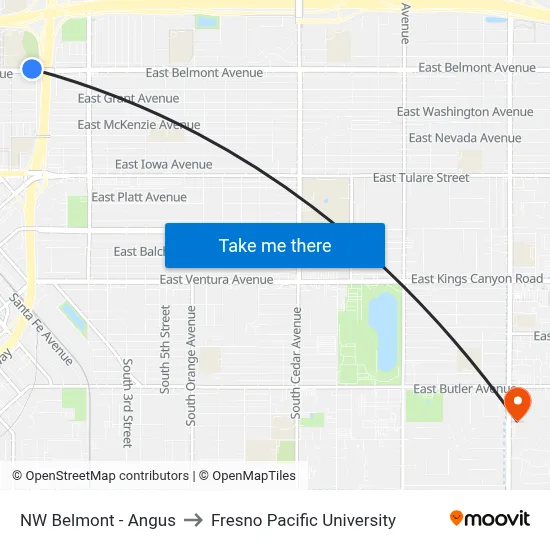 NW Belmont - Angus to Fresno Pacific University map