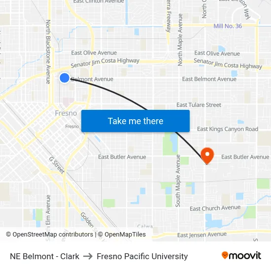 NE Belmont - Clark to Fresno Pacific University map