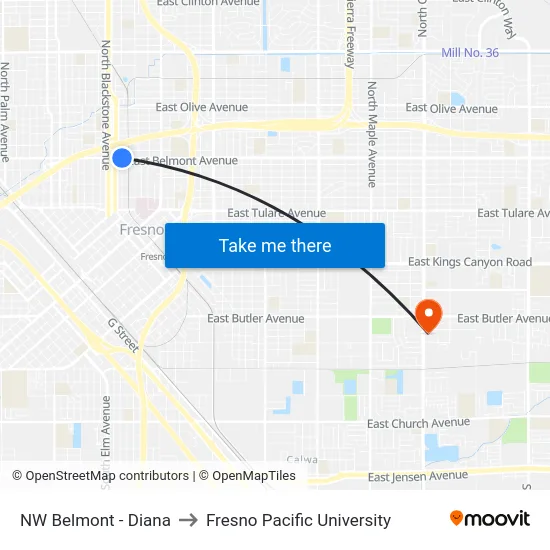 NW Belmont - Diana to Fresno Pacific University map