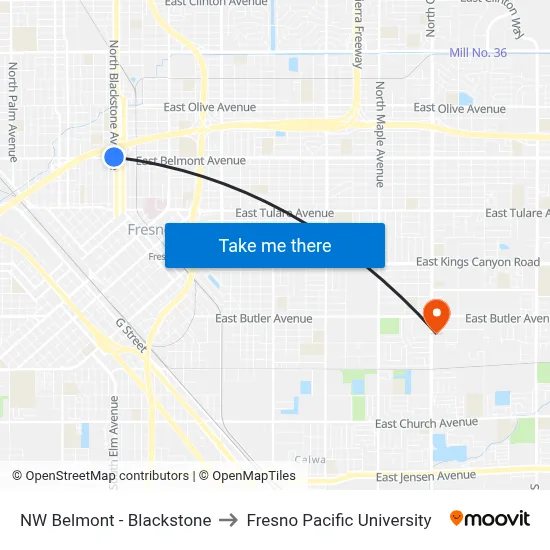 NW Belmont - Blackstone to Fresno Pacific University map
