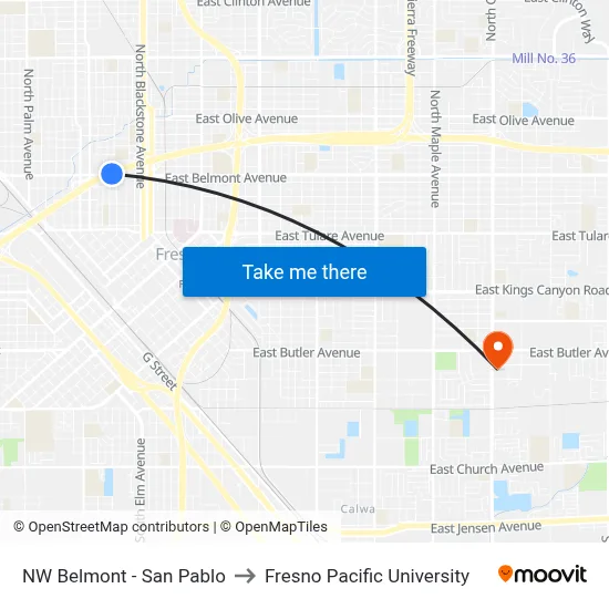 NW Belmont - San Pablo to Fresno Pacific University map