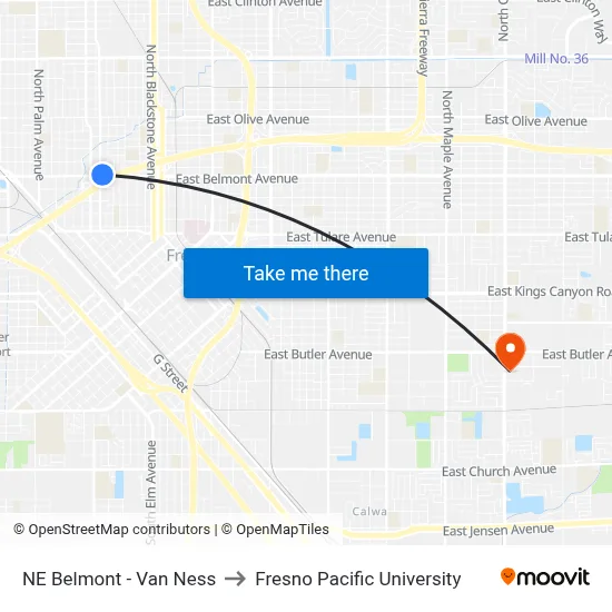 NE Belmont - Van Ness to Fresno Pacific University map
