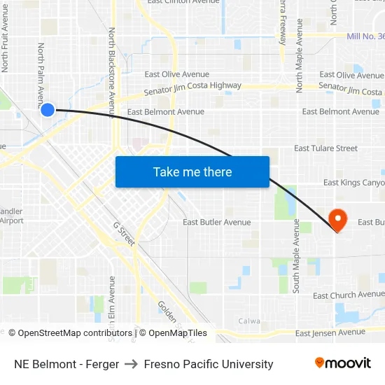 NE Belmont - Ferger to Fresno Pacific University map