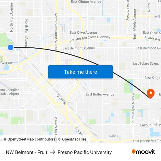 NW Belmont - Fruit to Fresno Pacific University map