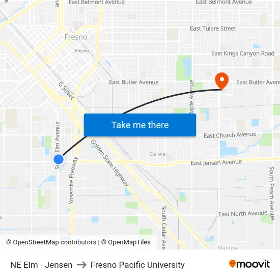 NE Elm - Jensen to Fresno Pacific University map