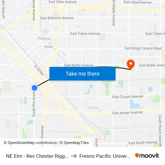 NE Elm - Rev Chester Riggins to Fresno Pacific University map