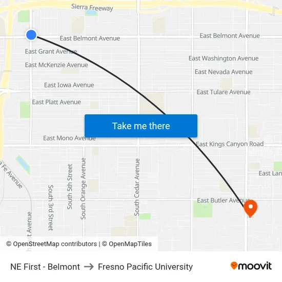 NE First - Belmont to Fresno Pacific University map