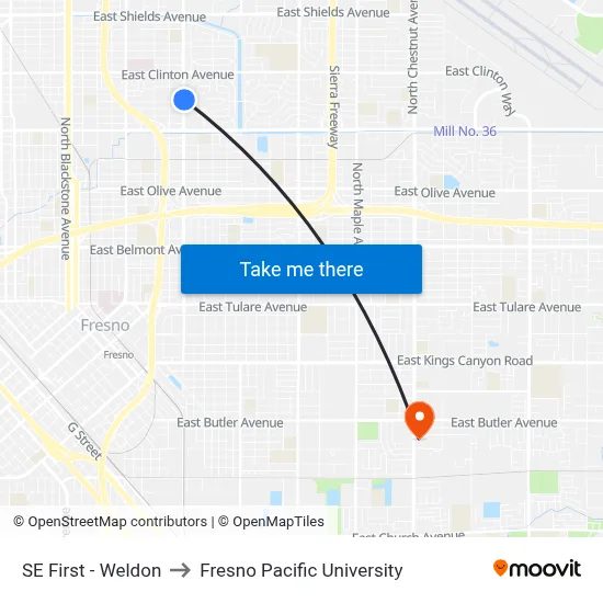 SE First - Weldon to Fresno Pacific University map