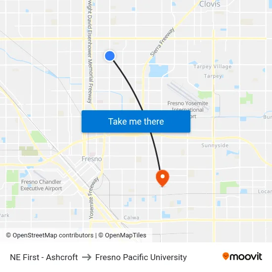 NE First - Ashcroft to Fresno Pacific University map