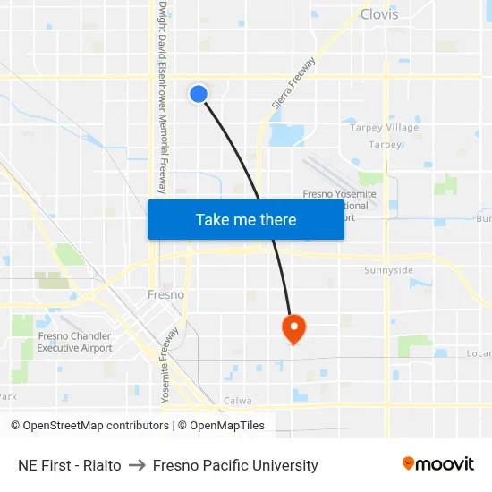 NE First - Rialto to Fresno Pacific University map