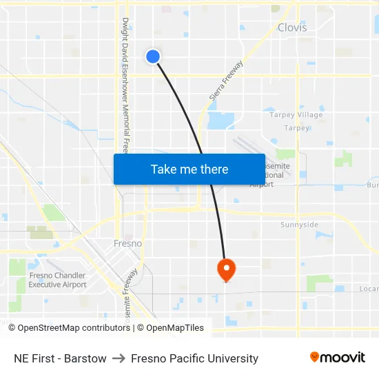 NE First - Barstow to Fresno Pacific University map