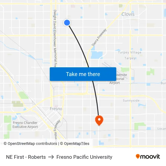 NE First - Roberts to Fresno Pacific University map