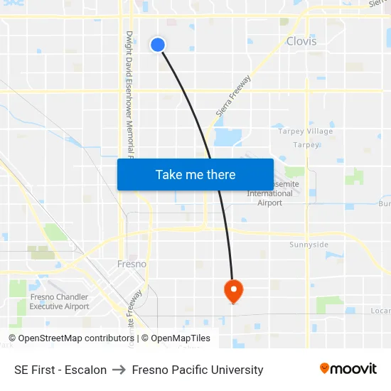 SE First - Escalon to Fresno Pacific University map
