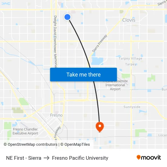 NE First - Sierra to Fresno Pacific University map