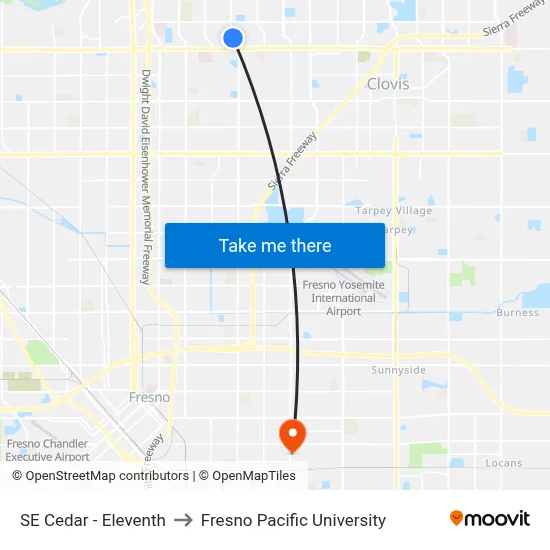 SE Cedar - Eleventh to Fresno Pacific University map