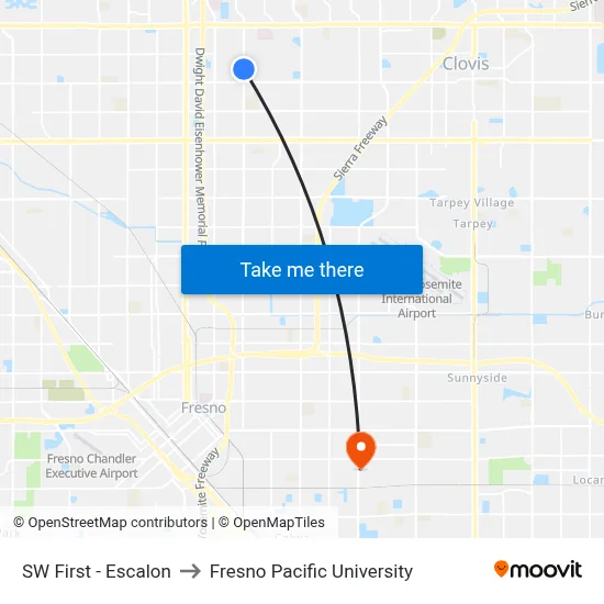 SW First - Escalon to Fresno Pacific University map