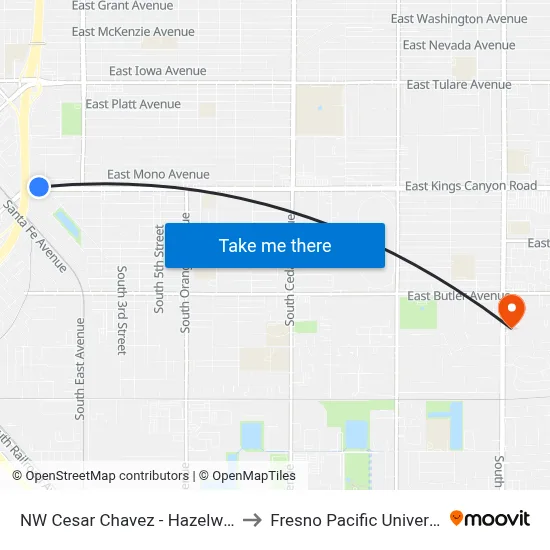NW Cesar Chavez - Hazelwood to Fresno Pacific University map
