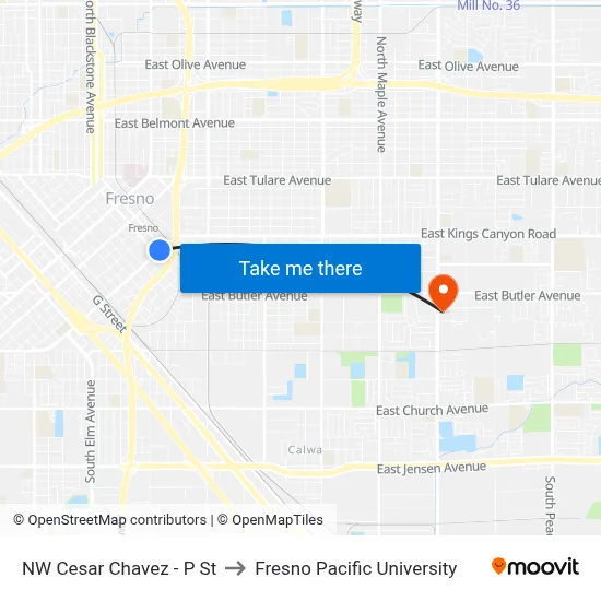 NW Cesar Chavez - P St to Fresno Pacific University map