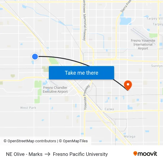 NE Olive - Marks to Fresno Pacific University map