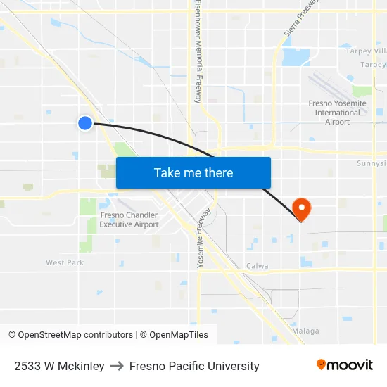 2533 W Mckinley to Fresno Pacific University map
