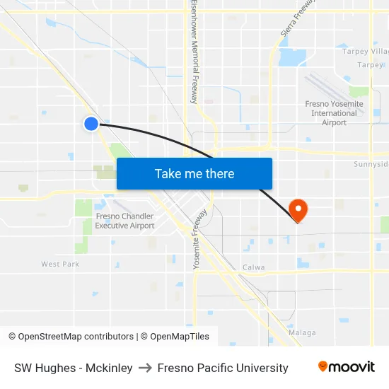SW Hughes - Mckinley to Fresno Pacific University map