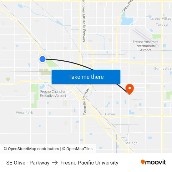 SE Olive - Parkway to Fresno Pacific University map