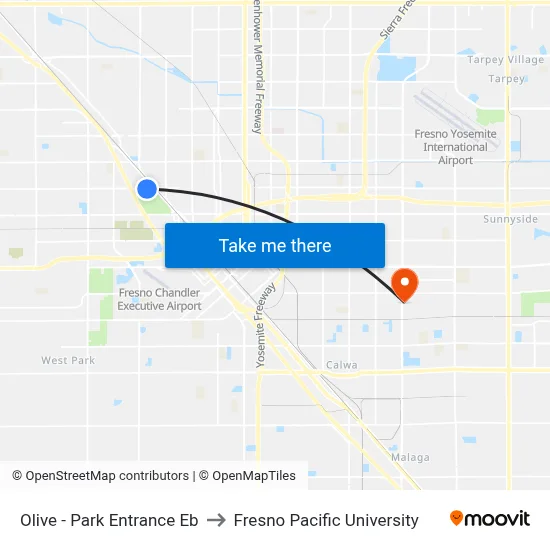 Olive - Park Entrance Eb to Fresno Pacific University map