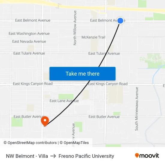 NW Belmont - Villa to Fresno Pacific University map