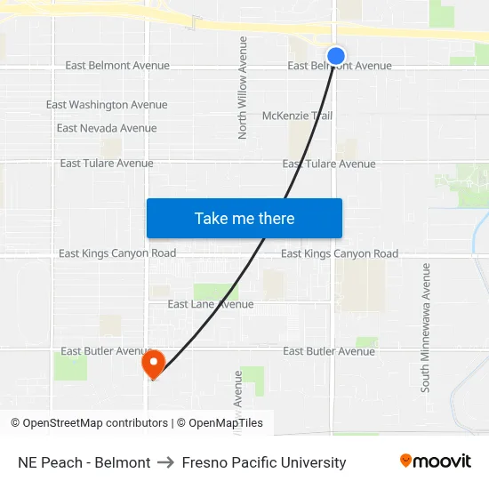 NE Peach - Belmont to Fresno Pacific University map