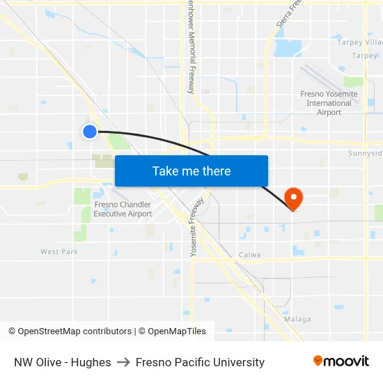NW Olive - Hughes to Fresno Pacific University map