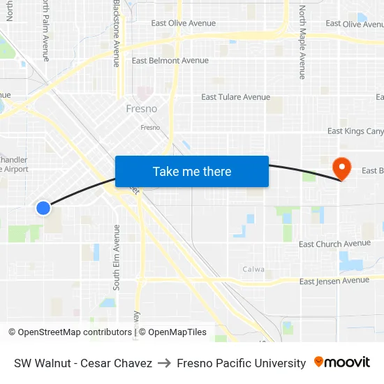 SW Walnut - Cesar Chavez to Fresno Pacific University map