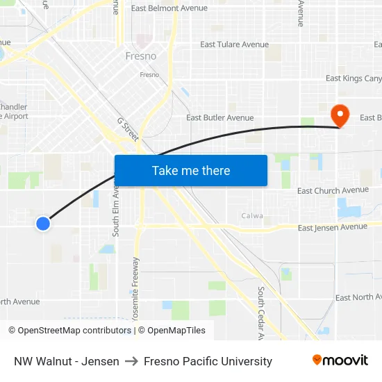 NW Walnut - Jensen to Fresno Pacific University map
