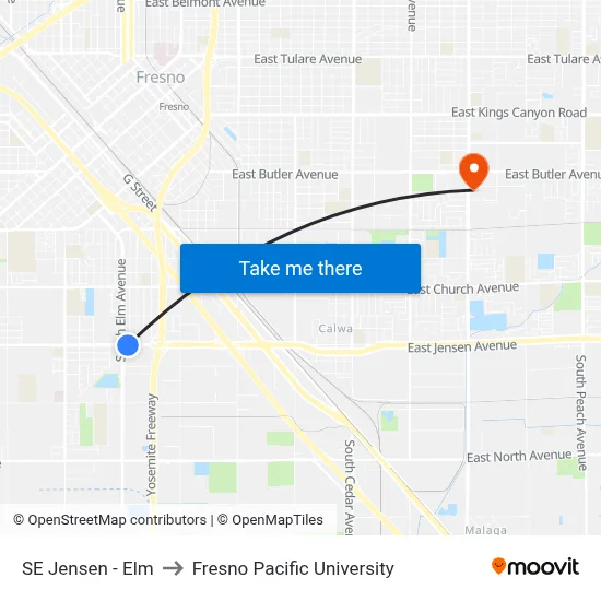 SE Jensen - Elm to Fresno Pacific University map