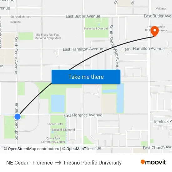 NE Cedar - Florence to Fresno Pacific University map