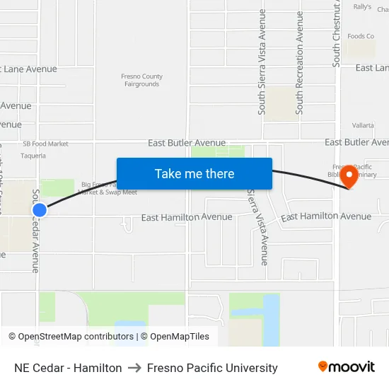 NE Cedar - Hamilton to Fresno Pacific University map