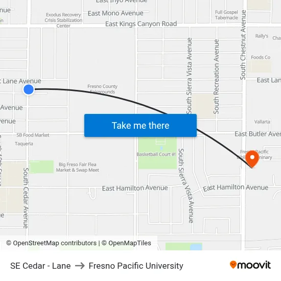 SE Cedar - Lane to Fresno Pacific University map