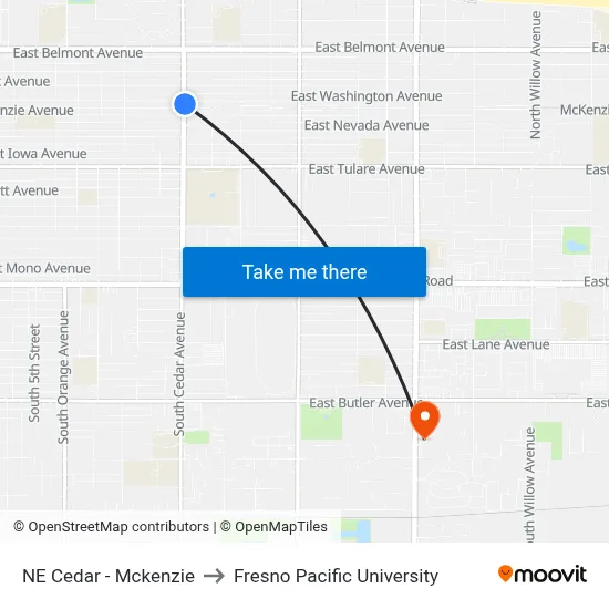 NE Cedar - Mckenzie to Fresno Pacific University map