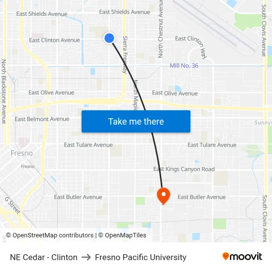 NE Cedar - Clinton to Fresno Pacific University map