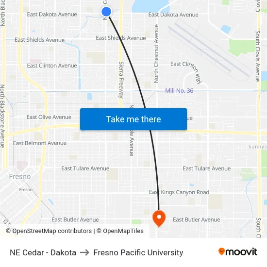 NE Cedar - Dakota to Fresno Pacific University map