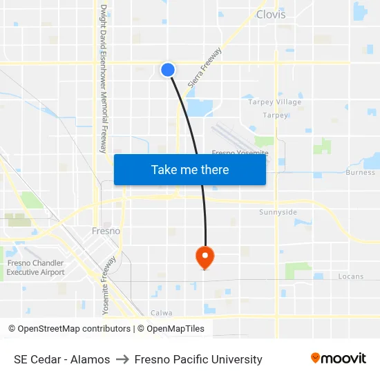 SE Cedar - Alamos to Fresno Pacific University map