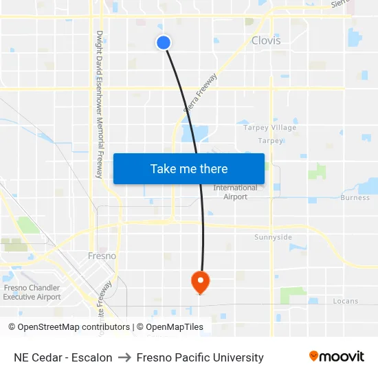 NE Cedar - Escalon to Fresno Pacific University map