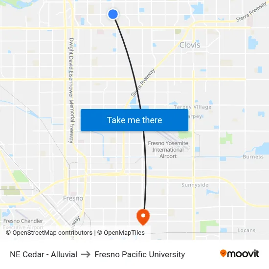 NE Cedar - Alluvial to Fresno Pacific University map