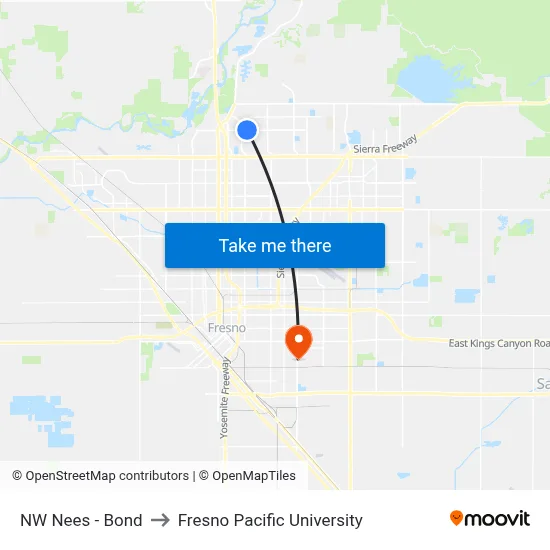 NW Nees - Bond to Fresno Pacific University map